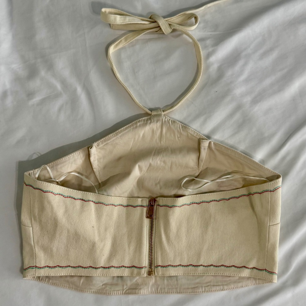 Alice McCall Tanika Halter Top Size 8 Cotton Cream Floral Embroidered Crop Tank - Picture 5 of 9